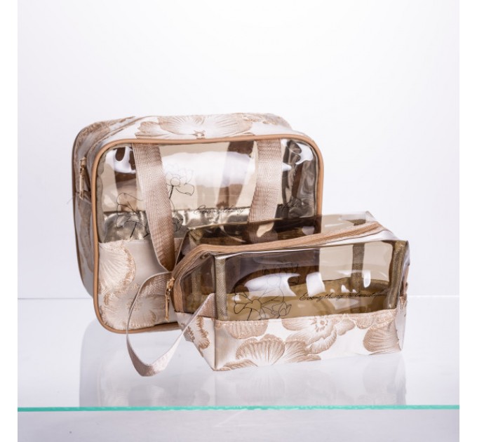 Набір косметичок прозорих 2 штуки 22*11*18/17*10*11 см, бежевий