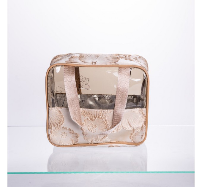 Набір косметичок прозорих 2 штуки 22*11*18/17*10*11 см, бежевий