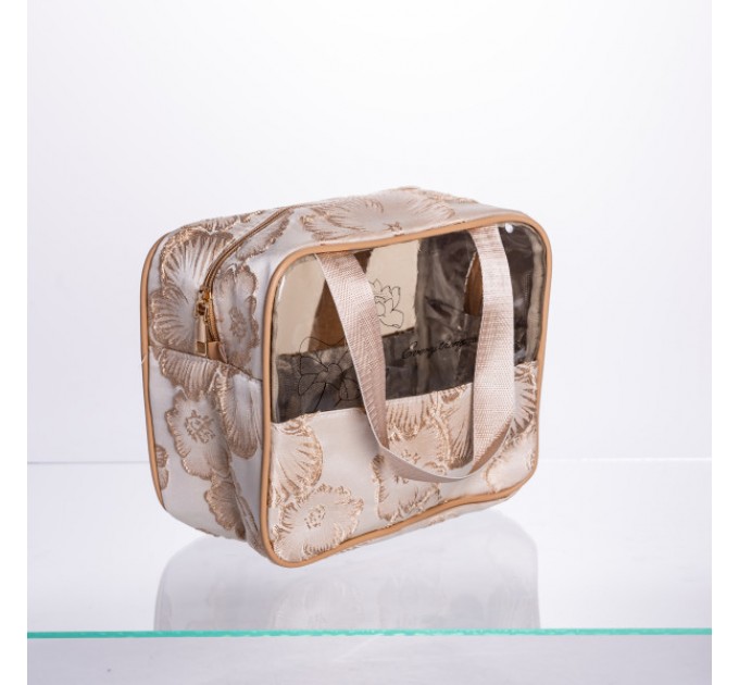 Набір косметичок прозорих 2 штуки 22*11*18/17*10*11 см, бежевий