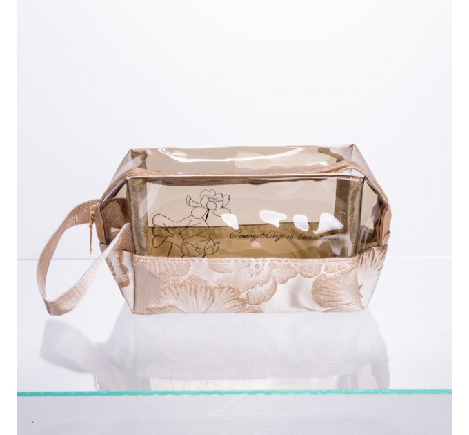 Набір косметичок прозорих 2 штуки 22*11*18/17*10*11 см, бежевий
