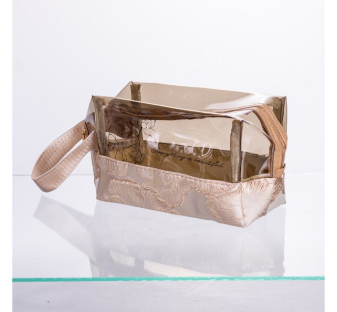 Набір косметичок прозорих 2 штуки 22*11*18/17*10*11 см, бежевий