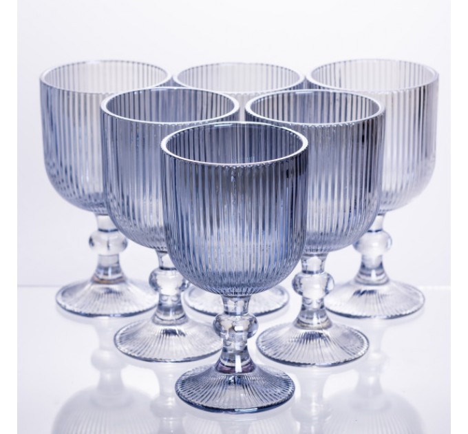 Набор бокалов для вина 6 штук по 300 мл рельефный, синий