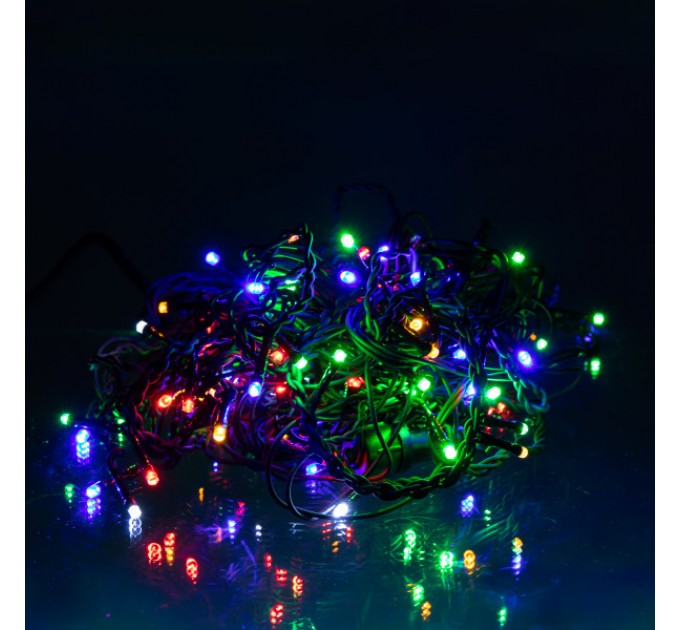 Гирлянда Бахрома уличная 105 LED 6 м от сети черная нить, мультицвет