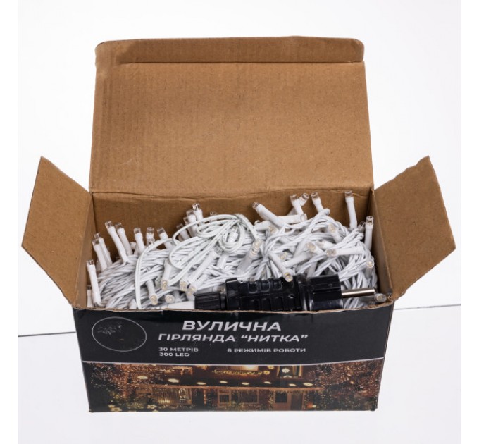Гірлянда Нитка вулична 300 LED 30 м від мережі біла нитка, жовтий