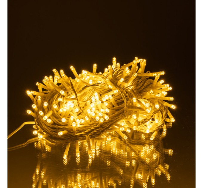 Гірлянда Нитка вулична 300 LED 30 м від мережі біла нитка, жовтий