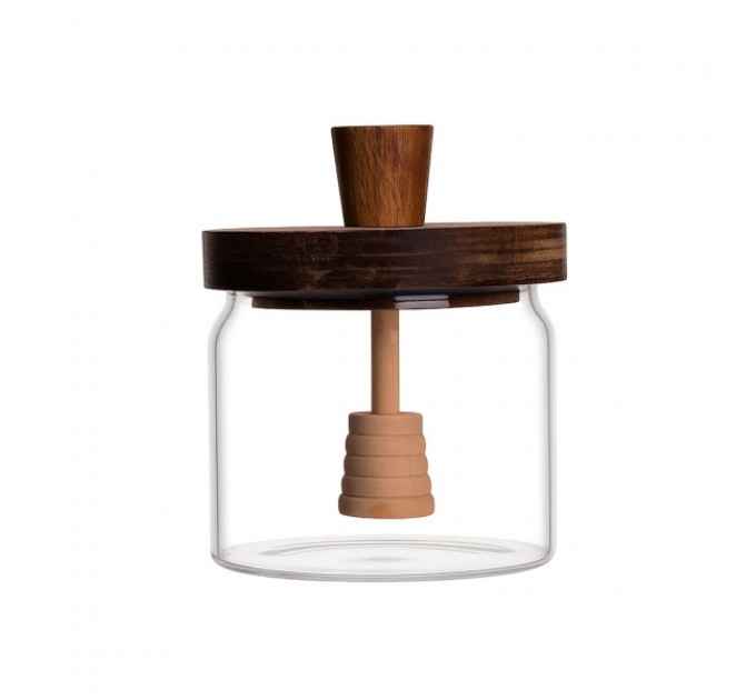 Медовница стеклянная с бамбуковой крышкой 400 мл Медовница стеклянная с бамбуковой крышкой 400 мл