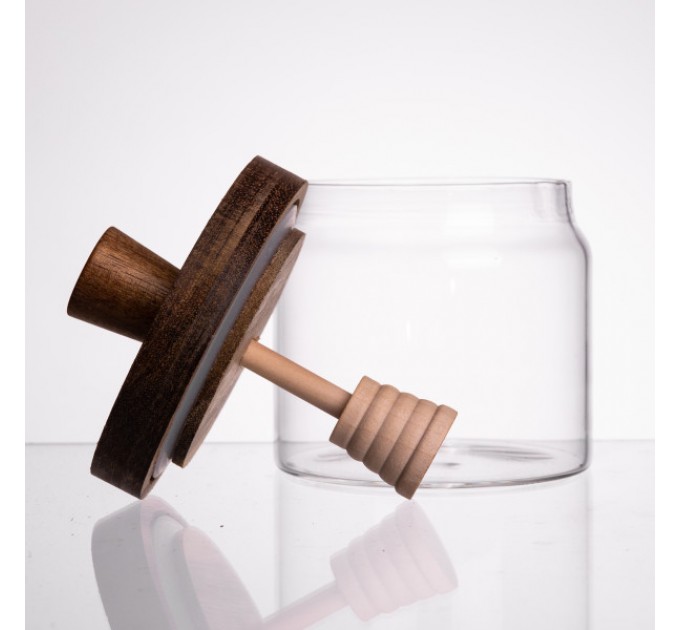 Медовница стеклянная с бамбуковой крышкой 400 мл