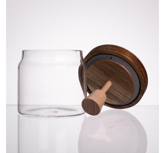 Медовница стеклянная с бамбуковой крышкой 400 мл