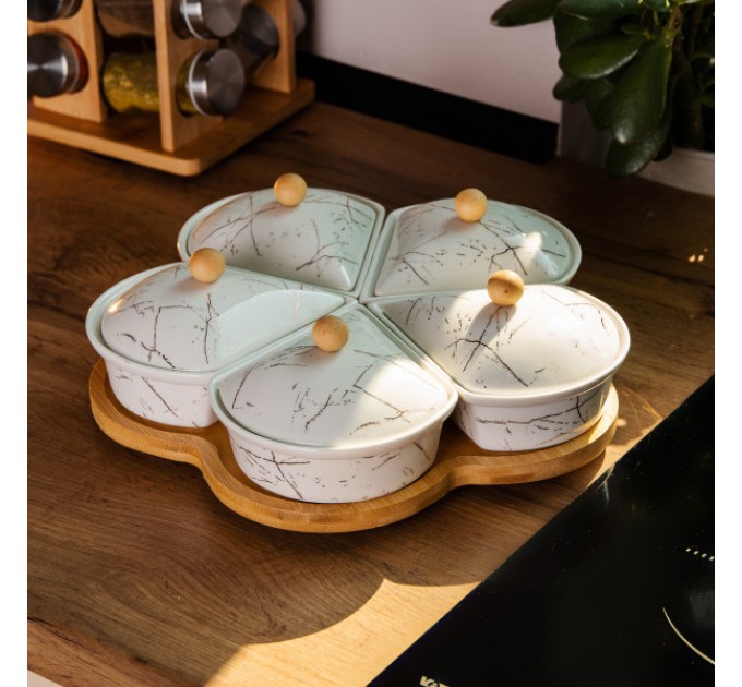 Менажниця порцелянова 5 секцій на поворотній підставці