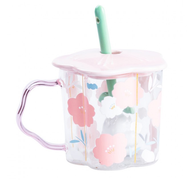 Чашка дитяча з принтом та кришкою з ложкою, рожевий