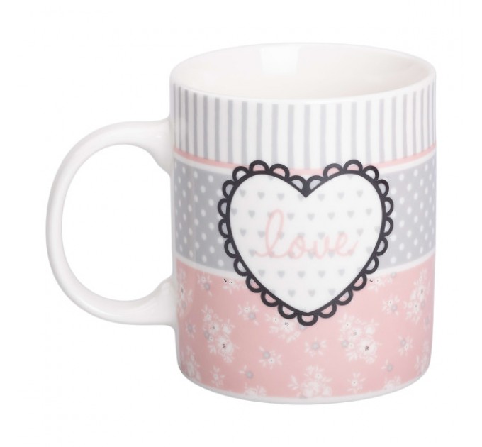 Чашка керамічна Love 400 мл, рожевий з білим