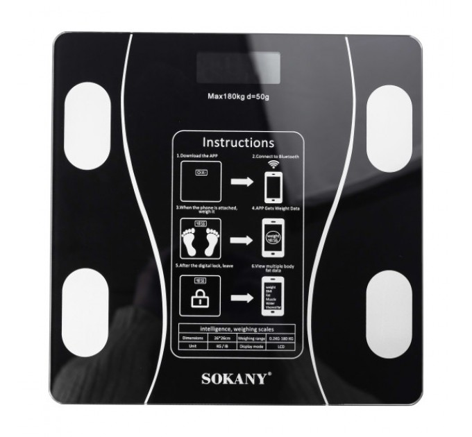 Фітнес-ваги з підтримкою Bluetooth із загартованого скла, чорний