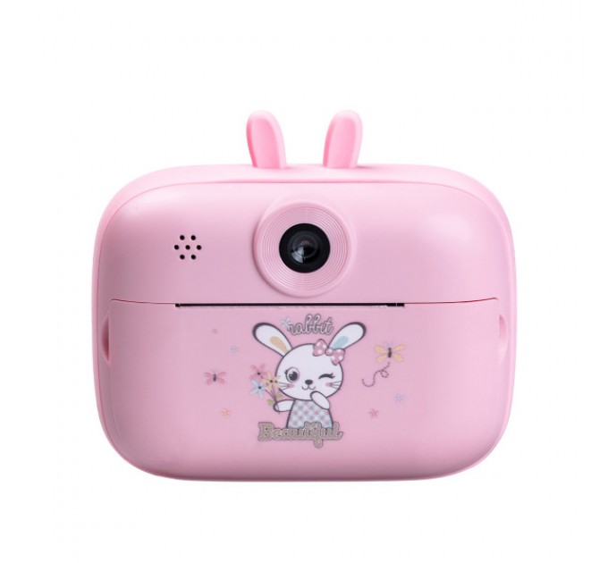 Детский фотоаппарат с функцией мгновенной печати Зайчик, розовый