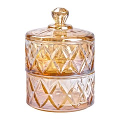 Цукерниця дворівнева з кришкою скляна під кришталь, коричневий