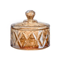 Конфетниця з кришкою скляна під кришталь, коричневий