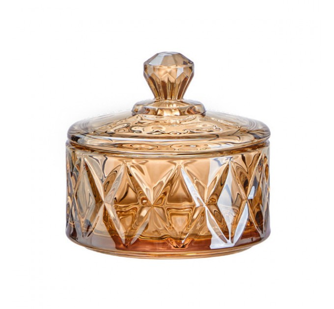 Конфетниця з кришкою скляна під кришталь, коричневий