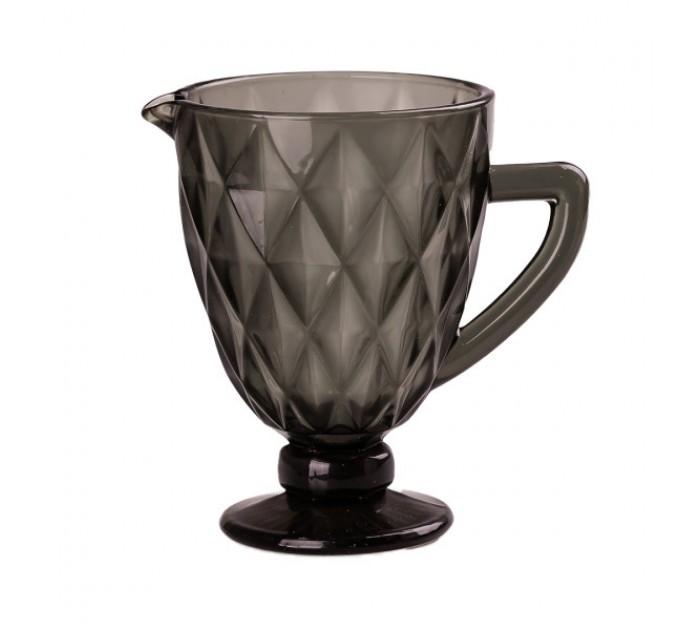 Глечик для напоїв 1 л фігурний гранований із товстого скла, сірий