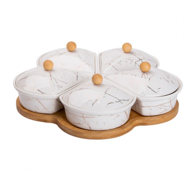 Менажниця порцелянова 5 секцій на поворотній підставці Менажниця порцелянова 5 секцій на поворотній підставці