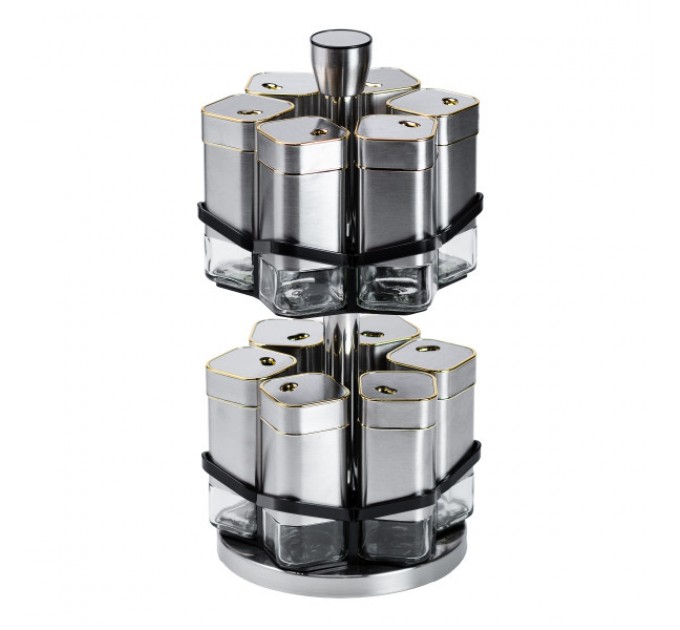 Набір баночок для спецій 12 штук по 120 мл, хром із золотом