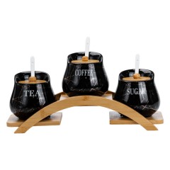 Набір банок для сипучих продуктів 3 штуки по 500 мл на бамбуковій підставці