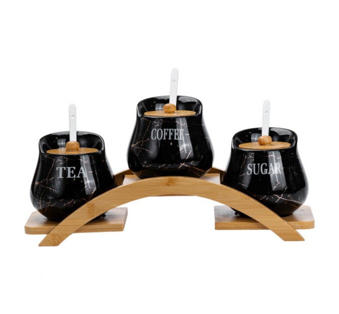 Набір банок для сипучих продуктів 3 штуки по 500 мл на бамбуковій підставці Набір банок для сипучих продуктів 3 штуки по 500 мл на бамбуковій підставці