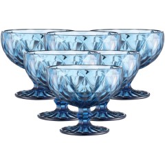 Набір креманок фігурних гранованих із товстого скла 6 штук, синій