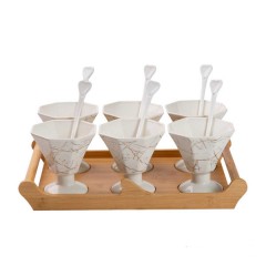 Набір креманок керамічних з ложками на бамбуковій підставці