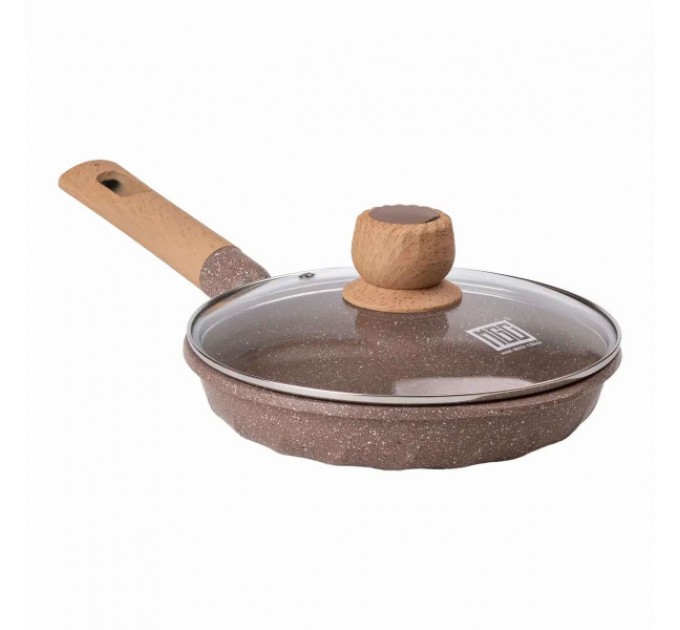 Сковорода з антипригарним мармуровим покриттям та кришкою 22 см, бежевий Сковорода з антипригарним мармуровим покриттям та кришкою 22 см, бежевий