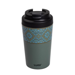 Термочашка Вишиванка 380 мл з кришкою на защіпці, сіро-зелений