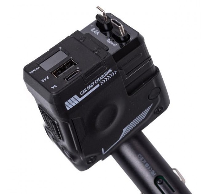 Автомобильное зарядное устройство 4 в 1 с выдвижным кабелем, черное