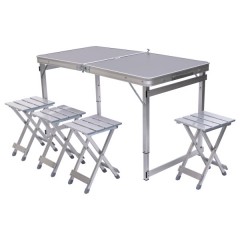 Набір меблів для пікніка посилений стіл та 4 стільці 120*70*75/65/55 см, сірий