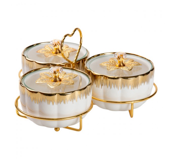 Менажниця порцелянова 3 секції на металевій підставці