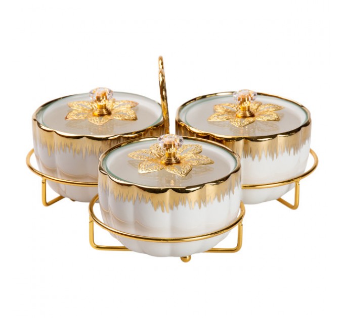 Менажниця порцелянова 3 секції на металевій підставці