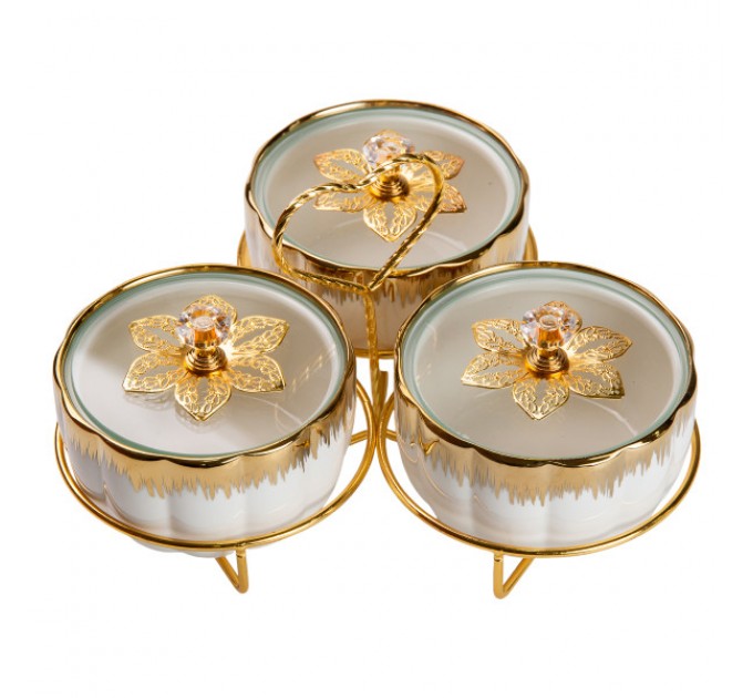 Менажниця порцелянова 3 секції на металевій підставці