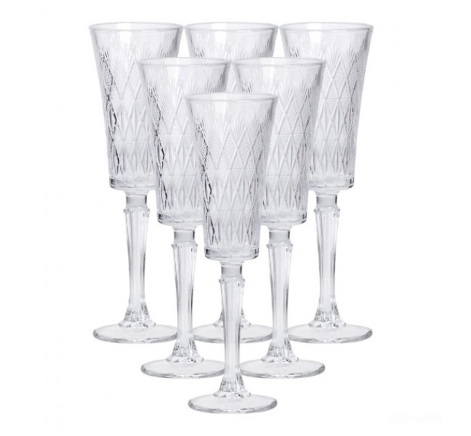 Набір келихів для шампанського 6 штук по 200 мл на ніжці, прозорий Набір келихів для шампанського 6 штук по 200 мл на ніжці, прозорий