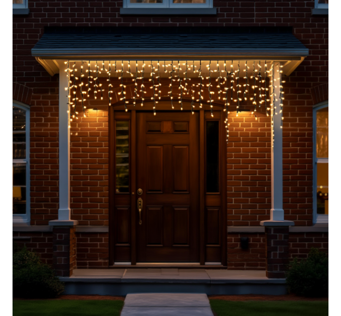 Гірлянда Бахрома вулична 105 LED 6 м від мережі чорна нитка, жовтий