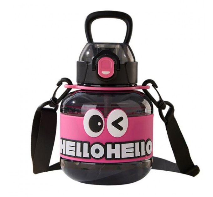 Дитяча пляшка для води HELLO-HELLO 680 мл з ремінцем, чорний