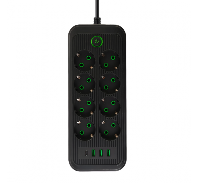 Мережевий фільтр-подовжувач ONE 8 розеток 4 USB 3 метри, чорний