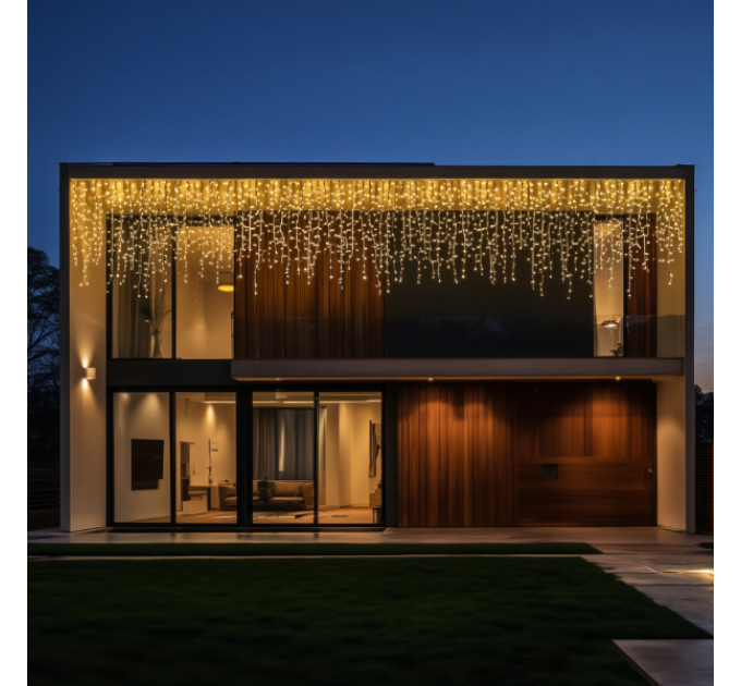 Гірлянда Бахрома вулична 600 LED 36 м від мережі чорна нитка, жовтий