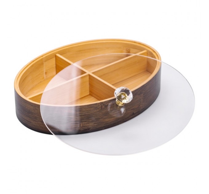 Менажница бамбуковая овальная с крышкой 29*20.5*5.5 см