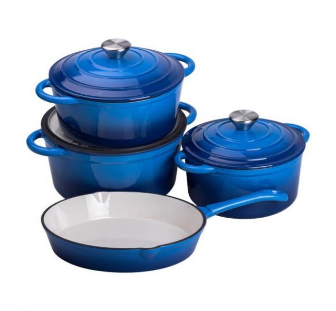 Набор посуды для приготовления чугунный 2/3/4/1 л, синий Набор посуды для приготовления чугунный 2/3/4/1 л, синий