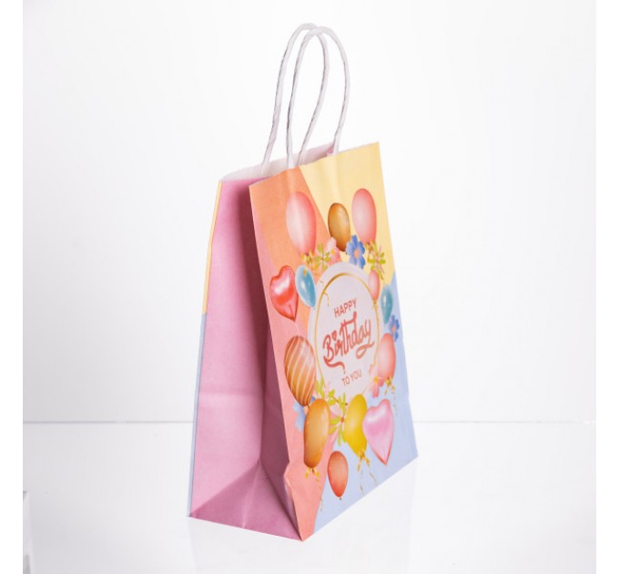 Подарунковий пакет Happy Birthday 15*8*21 см 12 штук в упаковці, рожевий