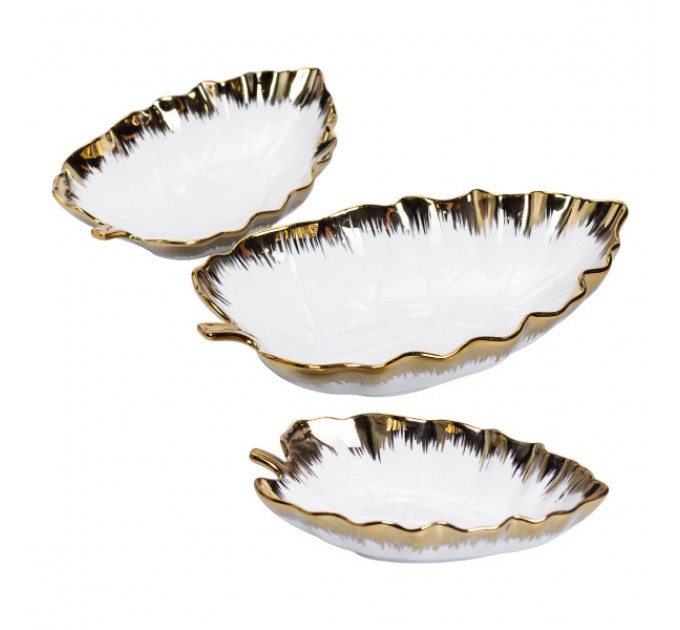 Набір блюд порцелянових сервірувальних 3 штуки, золото