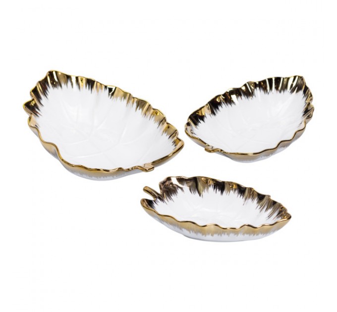 Набір блюд порцелянових сервірувальних 3 штуки, золото