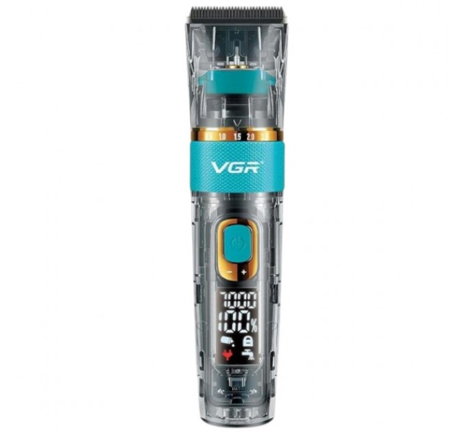 Машинка для стрижки VGR V-695 акумуляторна 5 насадок, блакитний