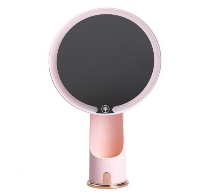 Косметическое зеркало с LED подсветкой и органайзером 18,5 см, розовый.