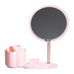Косметичне дзеркало з LED-підсвіткою та органайзером 21 см, рожевий