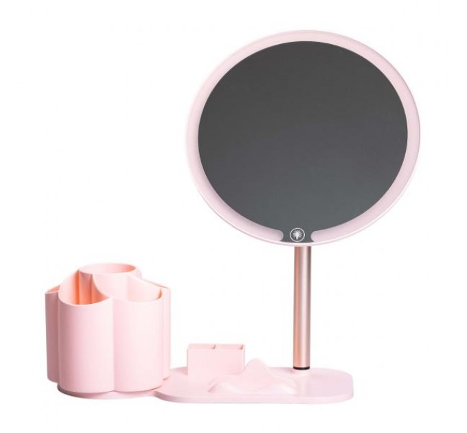 Косметическое зеркало с LED-подсветкой и органайзером 21 см, розовый