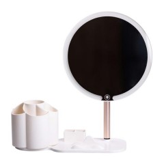 Косметичне дзеркало з LED-підсвіткою та органайзером 21 см, білий