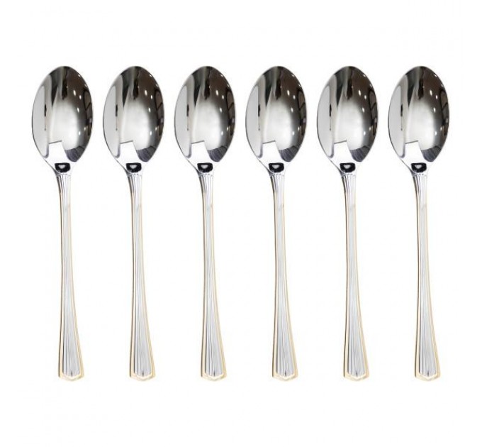 Набор столовых ложек из нержавеющей стали 6 штук серебро с золотом.